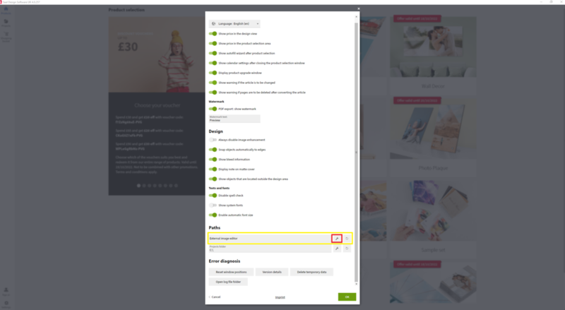 Connect an external image processing programme to the software